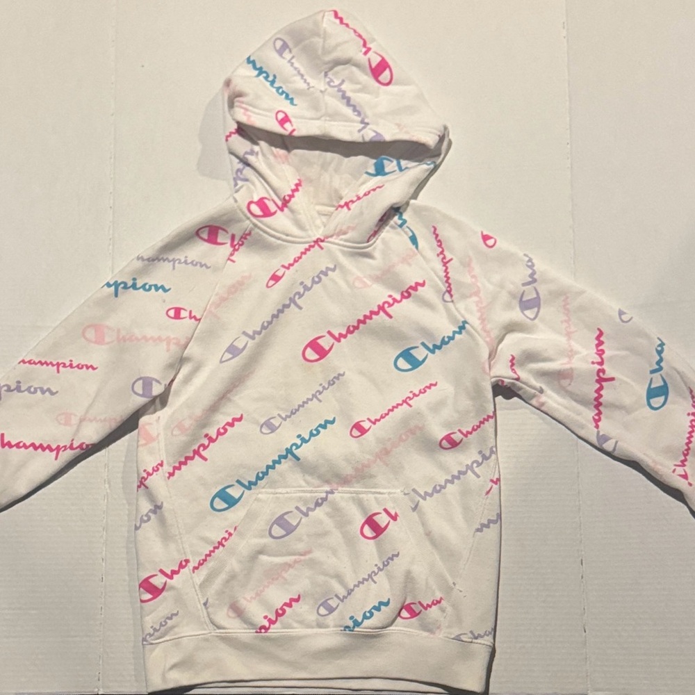 Champion White Hoodie with Colorful Logos